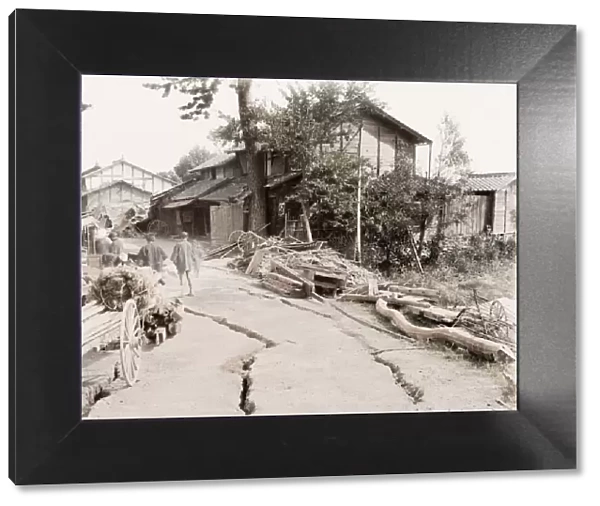 Earthquake damage down a village street, Japan, c. 1890 s