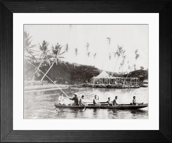 Framed Print : Fishing canoe and crew, Hawaii Framed Print : Fishing canoe and crew, Hawaii