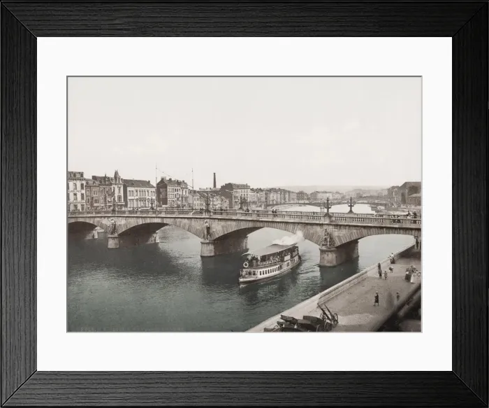 Framed Print : Liege, Belgium Pont des Arches, boat Framed Print : Liege, Belgium Pont des Arches, boat