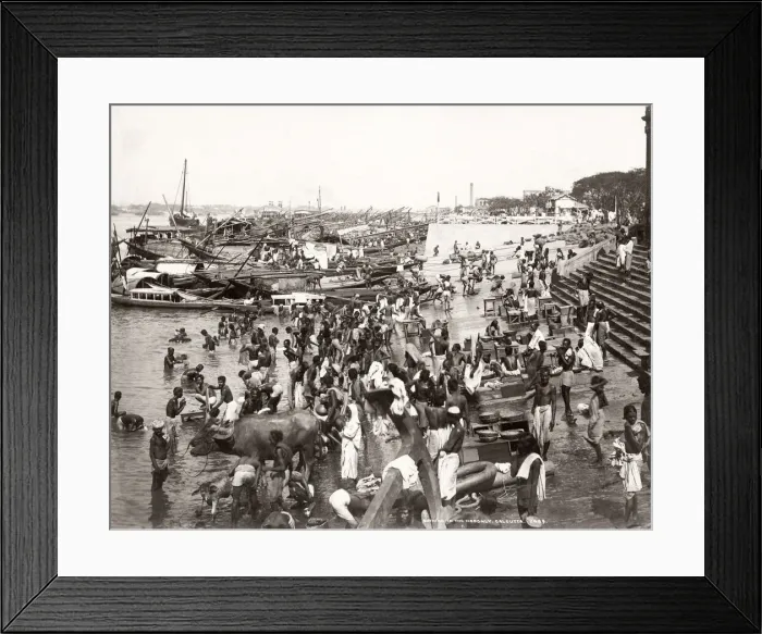 Framed Print : Crowd bathing in the Hooghly River, Calcutta, Kolkata Framed Print : Crowd bathing in the Hooghly River, Calcutta, Kolkata