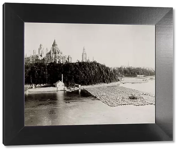 Parliament Buildings Ottawa, Canada, with floating logs