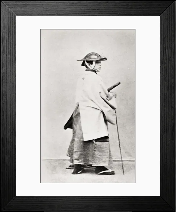 Framed Print : Man in winter costume with sword, Japan Framed Print : Man in winter costume with sword, Japan