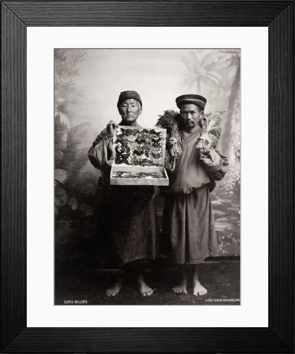 Framed Print : Curio sellers, probably Tibetan, northern Inida Framed Print : Curio sellers, probably Tibetan, northern Inida