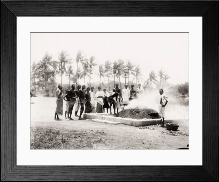 Framed Print : People around a cremation funeral pyre, India Framed Print : People around a cremation funeral pyre, India