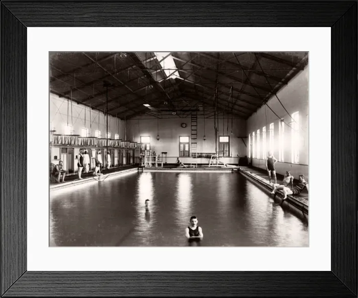Framed Print : Early indoor swimming pool swimmers, bathers Framed Print : Early indoor swimming pool swimmers, bathers