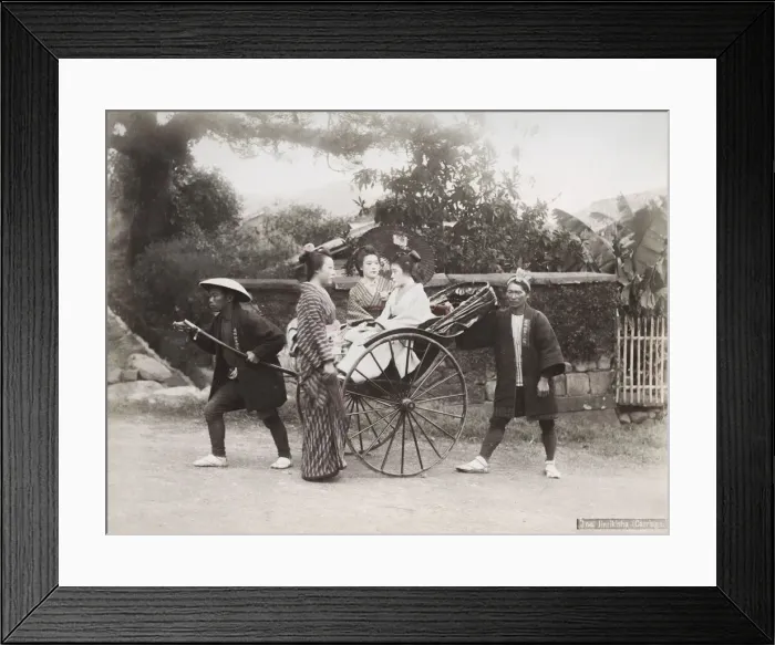 Framed Print : Jinrikisha, rickshaw and geishas, Japan Framed Print : Jinrikisha, rickshaw and geishas, Japan