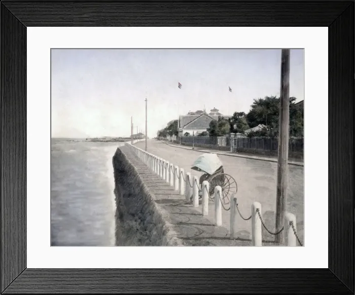 Framed Print : Rickshaw on the bund, Yokohama, Japan, c. 1880 Framed Print : Rickshaw on the bund, Yokohama, Japan, c. 1880