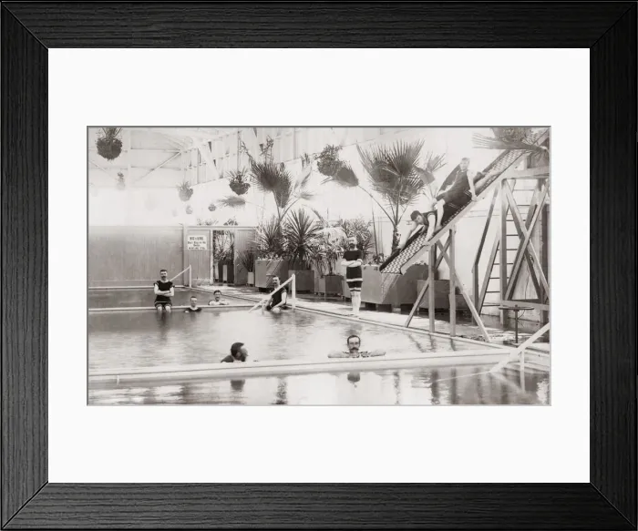 Framed Print : Bathers at an indoor swimming pool, France, c. 1890 s Framed Print : Bathers at an indoor swimming pool, France, c. 1890 s