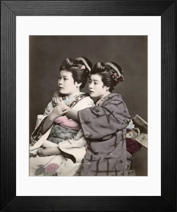 Framed Print : Two geishas in kimonos, Japan, c. 1870 s Framed Print : Two geishas in kimonos, Japan, c. 1870 s