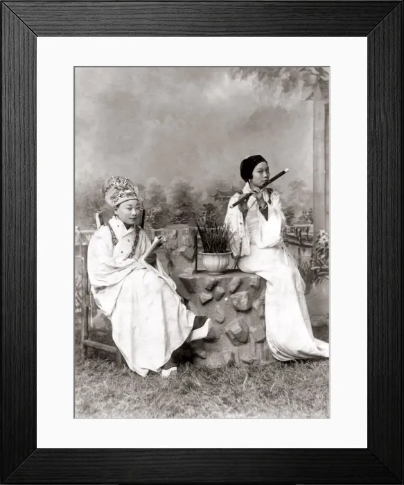 Framed Print : Chinese perfomers, girl palying a flute, China, c. 1890 s Framed Print : Chinese perfomers, girl palying a flute, China, c. 1890 s