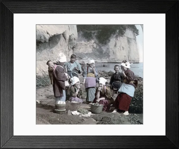 Framed Print : Children picking shellfish, Japan, c. 1900 Framed Print : Children picking shellfish, Japan, c. 1900