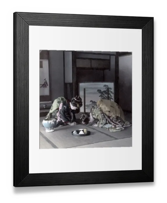 Framed Print : Teahouse geishas, formal greeting, Japan, c. 1900 Framed Print : Teahouse geishas, formal greeting, Japan, c. 1900