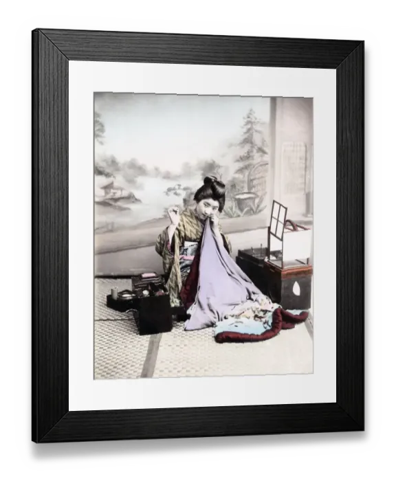 Framed Print : c. 1880s Japan - geisha sewing Framed Print : c. 1880s Japan - geisha sewing