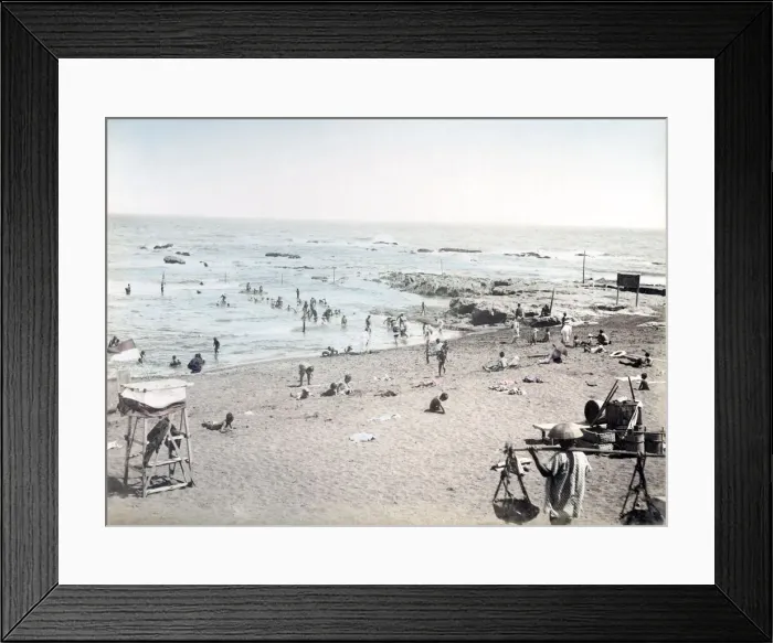 Framed Print : c. 1880s Japan - bathers on the beach, swimming Framed Print : c. 1880s Japan - bathers on the beach, swimming