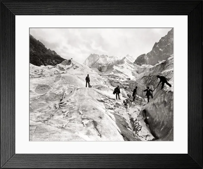 Framed Print : c. 1870s - Switzerland - climbing on the ice of a glacier Framed Print : c. 1870s - Switzerland - climbing on the ice of a glacier