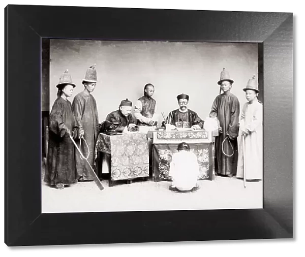 c. 1880s China - courtroom scene with judge, officials