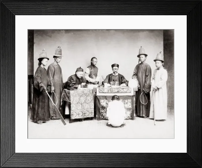 Framed Print : c. 1880s China - courtroom scene with judge, officials Framed Print : c. 1880s China - courtroom scene with judge, officials
