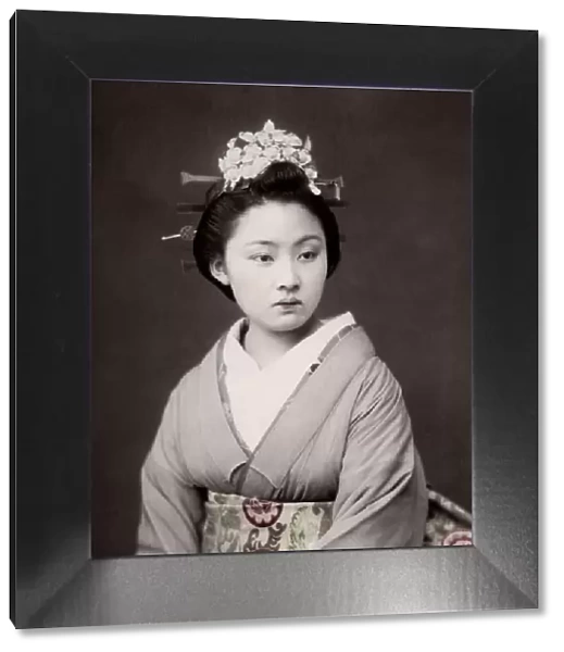 c. 1880s Japan - geisha with flowers in her hair