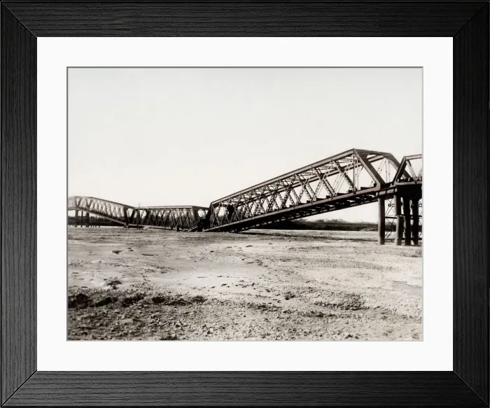 Framed Print : Earthquake damage in Japan c. 1890, collapsed bridge Framed Print : Earthquake damage in Japan c. 1890, collapsed bridge