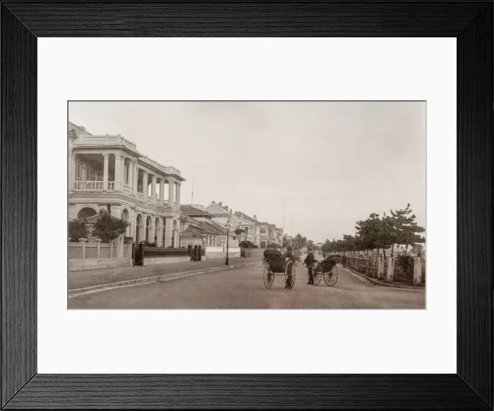 Framed Print : Kobe Bund with rickshaws and western consulates, Japan Framed Print : Kobe Bund with rickshaws and western consulates, Japan
