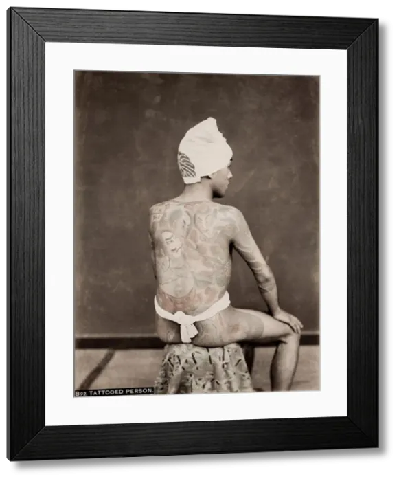 Framed Print : Japanese man with an elaborate tattoo, Japan Framed Print : Japanese man with an elaborate tattoo, Japan
