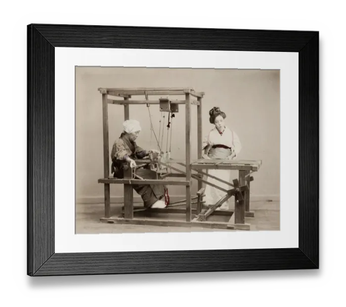 Framed Print : Japanese woman weaving cloth on a loom, Japan Framed Print : Japanese woman weaving cloth on a loom, Japan