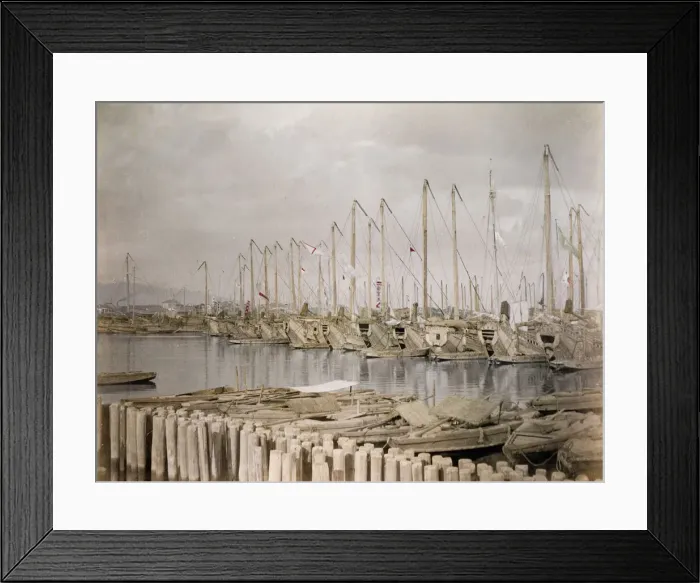 Framed Print : Large ships. trading junks, Kobe harbour, Japan Framed Print : Large ships. trading junks, Kobe harbour, Japan