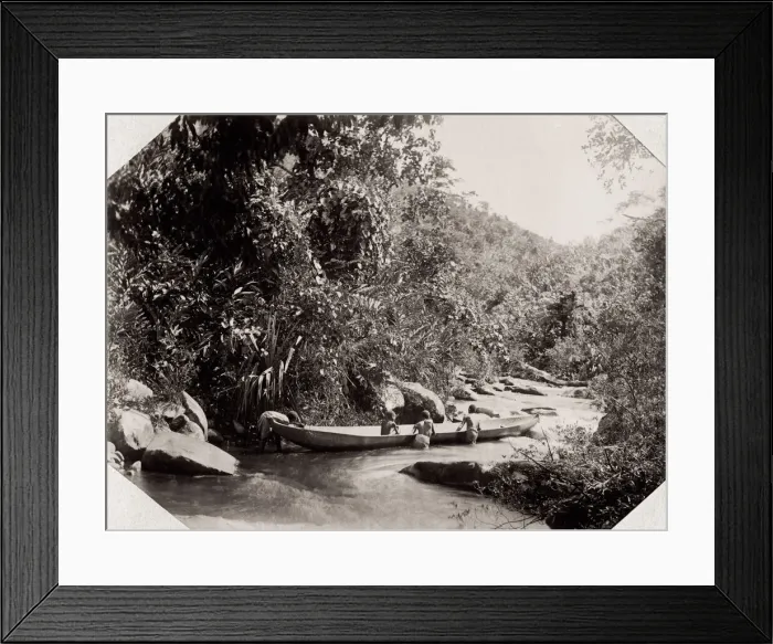 Framed Print : Pushing a canoe through a river cataract, Madagascar Framed Print : Pushing a canoe through a river cataract, Madagascar