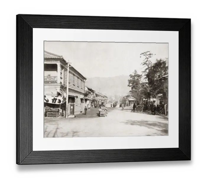 Framed Print : Traffic on Sannomiya Street, Kobe, Japan c. 1880 s Framed Print : Traffic on Sannomiya Street, Kobe, Japan c. 1880 s