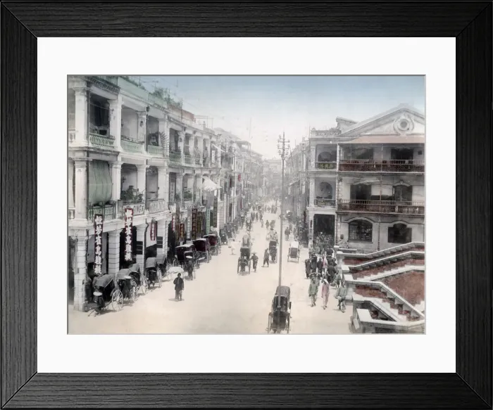Framed Print : Rickshaws on Queens Road, Hong Kong, c. 1890 s Framed Print : Rickshaws on Queens Road, Hong Kong, c. 1890 s