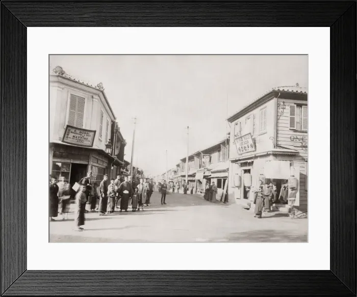 Framed Print : Shops on Motomachi Street, Kobe, Japan, c. 1890 Framed Print : Shops on Motomachi Street, Kobe, Japan, c. 1890