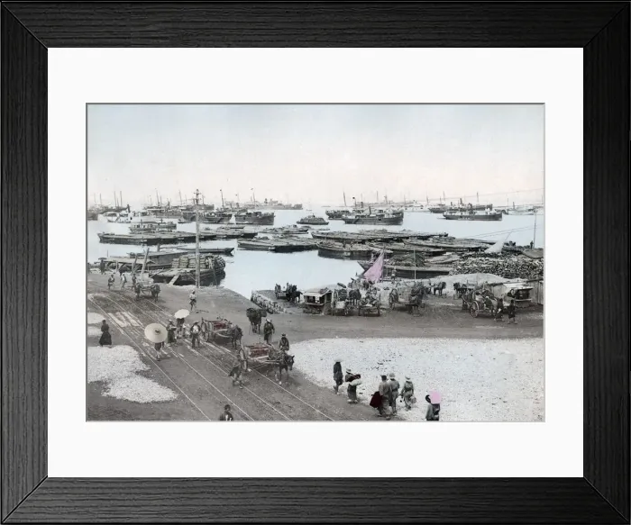 Framed Print : Steam ships in the harbour, Hakodate, Japan, c. 1890 Vintage late 19th century photograph Framed Print : Steam ships in the harbour, Hakodate, Japan, c. 1890 Vintage late 19th century photograph