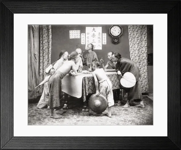 Framed Print : Men and boys with weighing scales, China c. 1890 Framed Print : Men and boys with weighing scales, China c. 1890