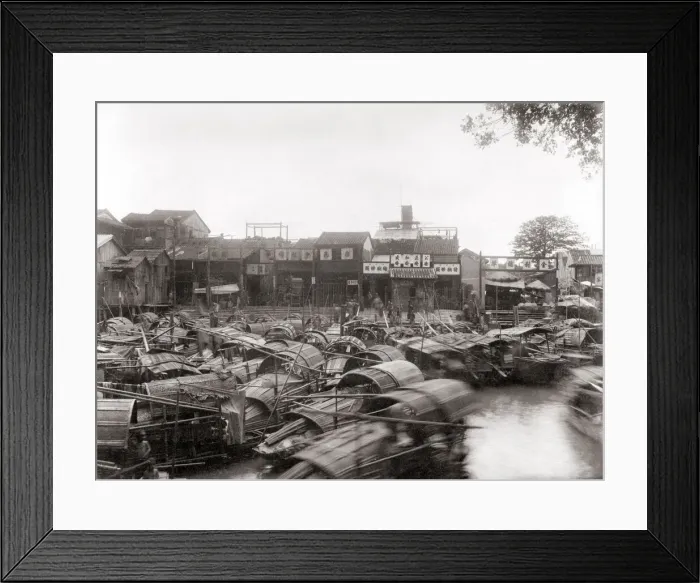 Framed Print : River boats at a wharf, Canton (Guanzhou) China, c. 1880 s Framed Print : River boats at a wharf, Canton (Guanzhou) China, c. 1880 s