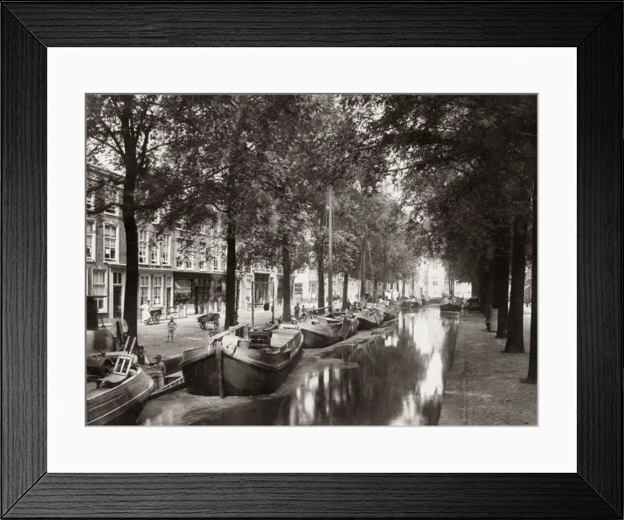 Framed Print : Boats on a canal, Delft, Netherlands, c. 1890 Framed Print : Boats on a canal, Delft, Netherlands, c. 1890