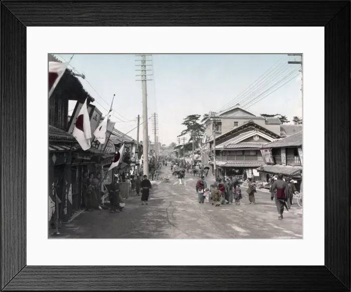 Framed Print : Busy street, Tamondori, Kobe, Japan, c. 1890 Vintage late 19th century photograph Framed Print : Busy street, Tamondori, Kobe, Japan, c. 1890 Vintage late 19th century photograph