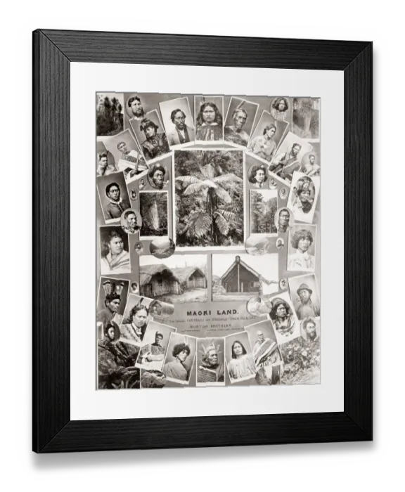 Framed Print : Composite of Maori images by Burton Bros photographers in Dunedin New Zealand c. 1890 Framed Print : Composite of Maori images by Burton Bros photographers in Dunedin New Zealand c. 1890