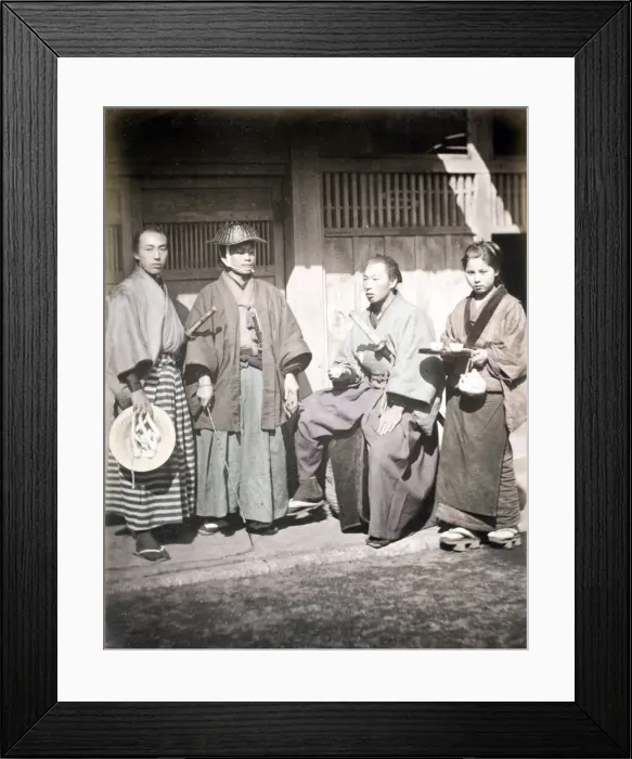 Framed Print : c. 1860s Japan - taking tea at a tea house, Felix Beato studio Framed Print : c. 1860s Japan - taking tea at a tea house, Felix Beato studio
