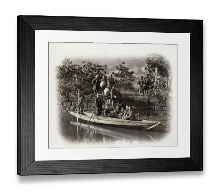 Framed Print : 1860s Japan - portrait of a group of people on a ferry boat Felice or Felix Beato Framed Print : 1860s Japan - portrait of a group of people on a ferry boat Felice or Felix Beato