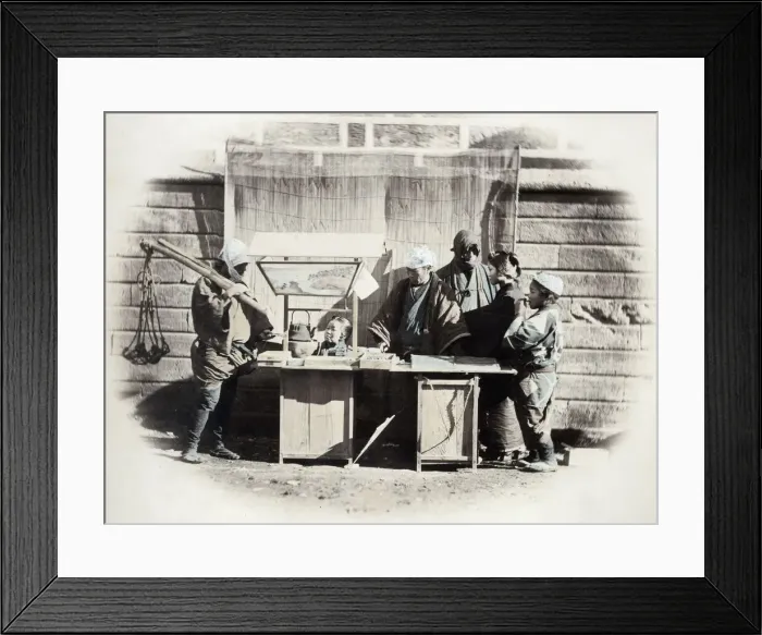 Framed Print : 1860s Japan - portrait of a group of people at a wayside food stall Felice or Felix Framed Print : 1860s Japan - portrait of a group of people at a wayside food stall Felice or Felix