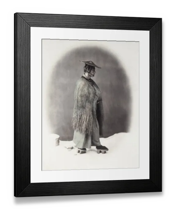 Framed Print : 1860s Japan - portrait of a man in a straw rain coat Felice or Felix Beato
