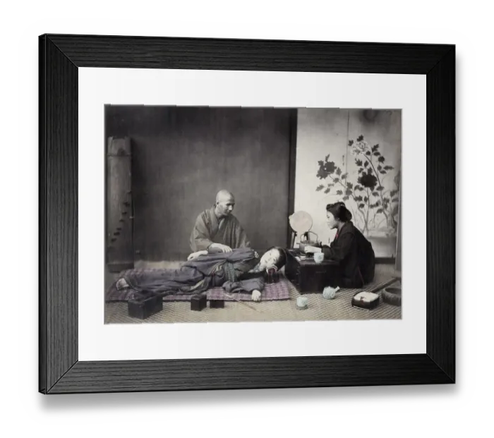 Framed Print : 1860s Japan - portrait of a blind masseur Felice or Felix Beato (1832 - 29 January 1909) Framed Print : 1860s Japan - portrait of a blind masseur Felice or Felix Beato (1832 - 29 January 1909)