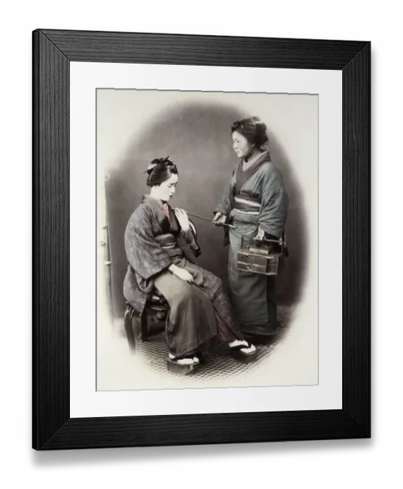 Framed Print : 1860s Japan - portrait of a young woman with a pipe Felice or Felix Beato