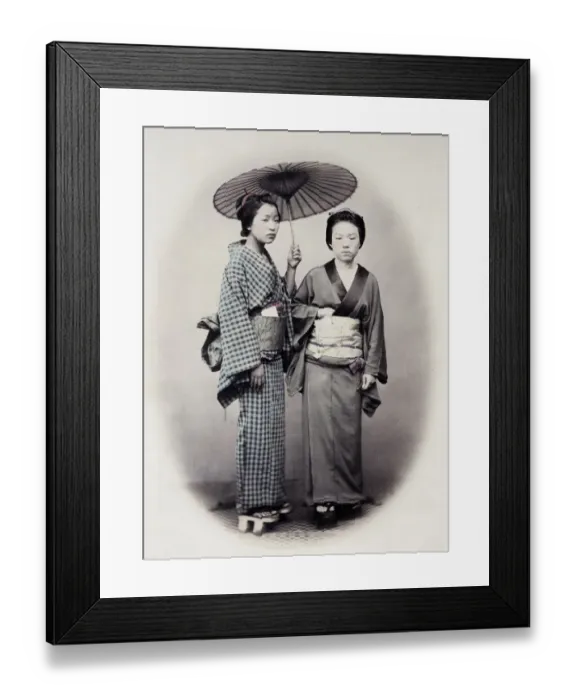 Framed Print : 1860s Japan - portrait of two young women with parasol Felice or Felix Beato Framed Print : 1860s Japan - portrait of two young women with parasol Felice or Felix Beato