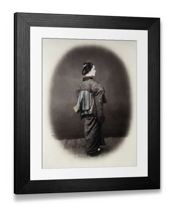 Framed Print : 1860s Japan - portrait of a young woman showing her obi sash Felice or Felix Beato Framed Print : 1860s Japan - portrait of a young woman showing her obi sash Felice or Felix Beato