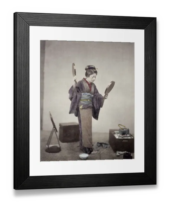 Framed Print : 1860s Japan - portrait of a young woman with two mirrors Felice or Felix Beato Framed Print : 1860s Japan - portrait of a young woman with two mirrors Felice or Felix Beato