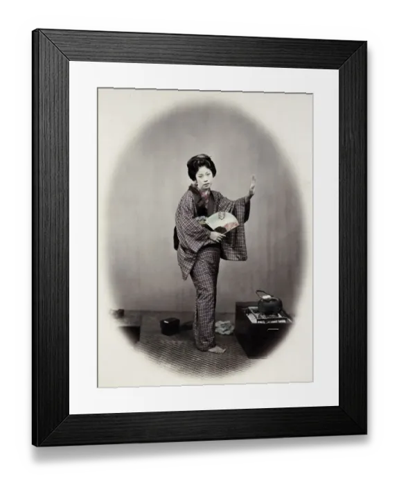 Framed Print : 1860s Japan - portrait of a young woman with a fan Felice or Felix Beato Framed Print : 1860s Japan - portrait of a young woman with a fan Felice or Felix Beato