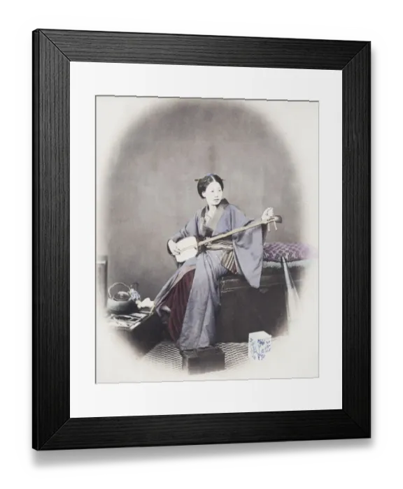 Framed Print : 1860s Japan - portrait of a young woman musician with a shamisen Felice or Felix Beato Framed Print : 1860s Japan - portrait of a young woman musician with a shamisen Felice or Felix Beato