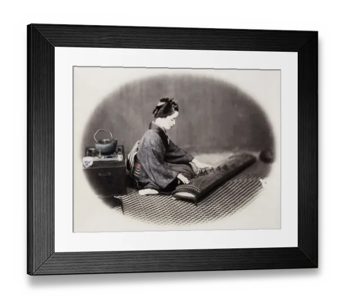 Framed Print : 1860s Japan - portrait of a young woman musician playing a koto Felice or Felix Beato Framed Print : 1860s Japan - portrait of a young woman musician playing a koto Felice or Felix Beato