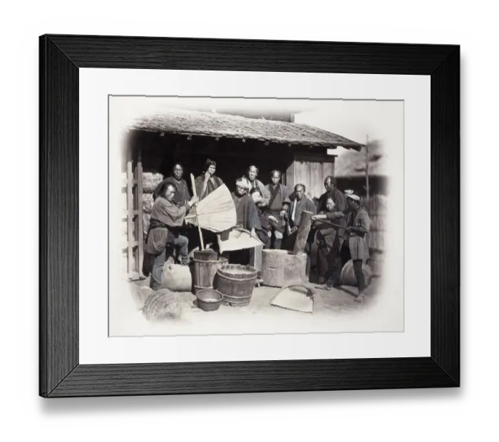 Framed Print : 1860s Japan - portrait of a group pounding rice Felice or Felix Beato Framed Print : 1860s Japan - portrait of a group pounding rice Felice or Felix Beato
